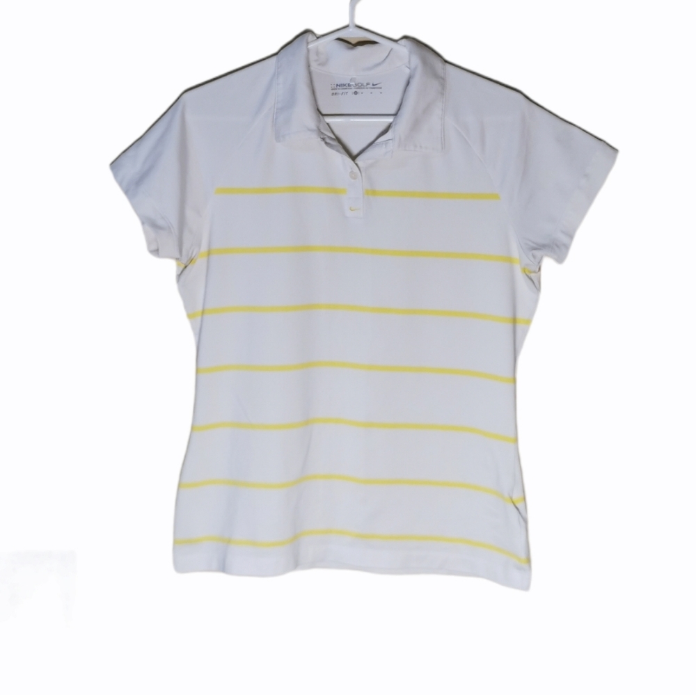 Nike Golf, M, Yellow, White Striped, Polo